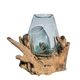 Large Hand Blown Glass Bowl on Driftwood Base Design 7