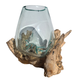Large Hand Blown Glass Bowl on Driftwood Base Design 7