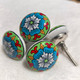 Ceramic Doorknob – Blue And White Flower With Green, Red, Orange
