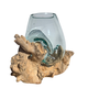 Large Hand Blown Glass Bowl on Driftwood Base Design 8