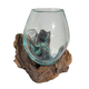 Small Hand Blown Glass Bowl On Driftwood Base Design 5