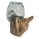 Small Hand Blown Glass Bowl On Driftwood Base Design 6