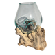 Small Hand Blown Glass Bowl On Driftwood Base Design 7