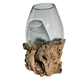 Large Hand Blown Glass Bowl on Driftwood Base Design 1
