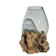 Large Hand Blown Glass Bowl on Driftwood Base Design 1