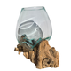 Large Hand Blown Glass Bowl on Driftwood Base Design 5