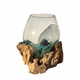 Medium Hand Blown Glass Bowl On Driftwood Base Design 1