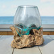Medium Hand Blown Glass Bowl On Driftwood Base Design 1