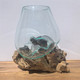 Medium Hand Blown Glass Bowl On Driftwood Base Design 8