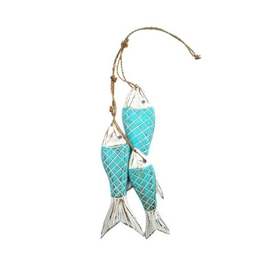 String Fish Real Life Wooden String 3 Turquoise And White Fishes (25,23,17cm) - The Loving Home