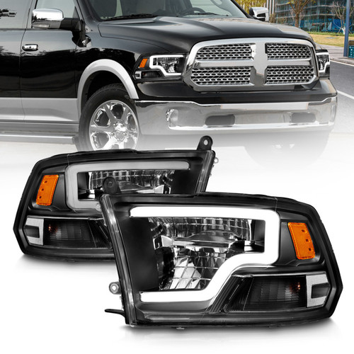 ANZO 2009-2020 Dodge Ram 1500 Full LED Square Projector Headlights w/ Light Bar Chrome Housing