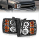 ANZO 2007-2013 Chevrolet Silverado 1500 Projector Headlights w/ Halo Black 111107