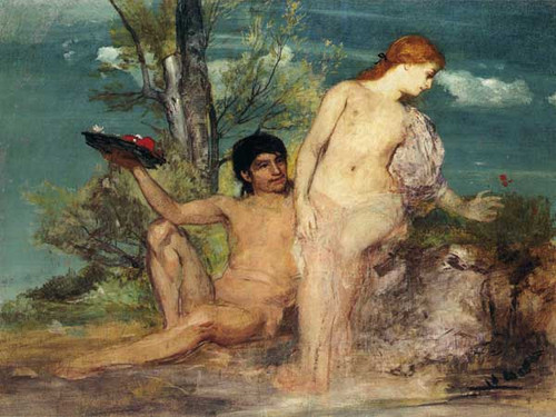 Girl & Boy Picking Flowers, Bocklin (12X16)