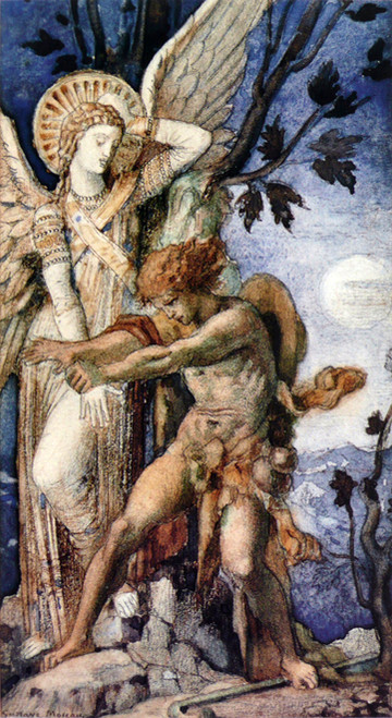 Jacob and the Angel, Gustave Moreau (16.4X30)