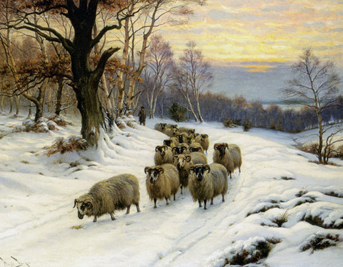 Shepherd with his Flock, Wright Barker (22X28.25