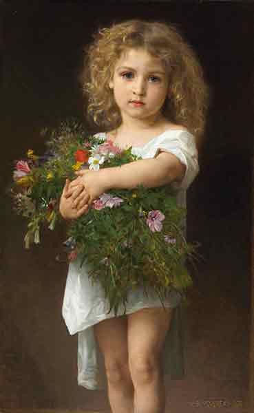 Child with Flowers, William Bouguereau (16x26)