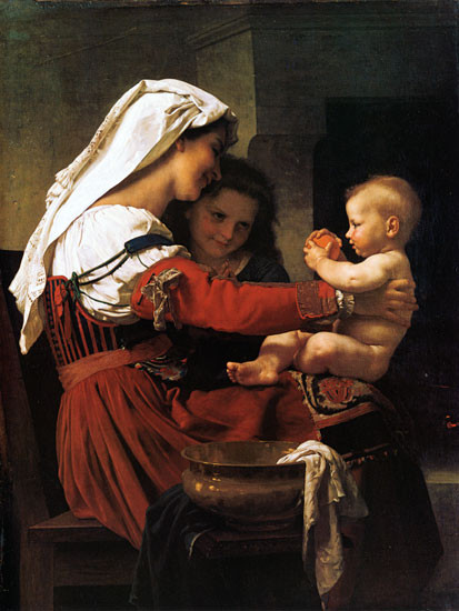 Fine Art Prints Maternal Admiration, a 16x26.75 inch painting by William-Adolphe Bouguereau, depicting a woman and child in a tender moment.