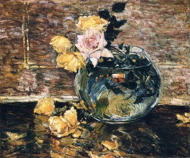 Roses in a Vase, Childe Hassam (18.4X22)