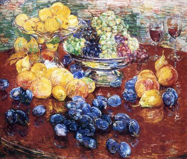 Still Life with Fruits, Childe Hassam (18.75X22)