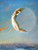 Fine Art Prints New Moon by Albert Aubler, nude figure floating beside a crescent moon over ocean and mountains, fine art print on canvas by Illusions Gallery.