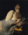 Fine Art Prints Arnold Böcklin's "Death of Cleopatra", 17.8x22, depicts the queen reclining on a lion's head, semi-nude, with a draped leg, against a dark background.