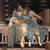 Fine Art Prints F. Leighton Music Lesson 20x20 blue and gold dress woman playing instrument sitting on steps with another woman in classical setting.