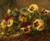 Fine Art Prints Vibrant yellow and maroon pansies in a basket, depicted in a warm-toned oil painting with lush green leaves, signed by Fantin-Latour.
