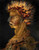 Fine Art Prints Golden armored warrior bust with flames on head, The Annunciation, 17x22 inches, detailed illustration.