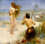 Fine Art Prints The Sea Maiden and a kneeling hacker on a beach, she holds seaweed, he holds a shepherd's crook, in a serene natural setting.