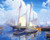 Fine Art Prints Wharf sailboats docked in calm waters, Leonardtown, Maryland, serene scene with blue sky and white clouds, featuring a 16x20 art piece by Rolle.