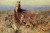 Fine Art Prints A Bacchante, Wardle, 16x24, depicting a woman in flowing dress surrounded by cheetahs in a field, oil on canvas painting in warm colors.