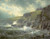 Fine Art Prints View of the Artist's Home, Graycliff, Richards, 17x22 inches, rocky coastline with waves crashing against cliffside and distant house on grassy hilltop.