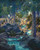 Fine Art Prints Maxfield Parrish's Good Fishing, serene forest scene with glowing stream, rocks, and trees under starry night sky, 16X20 art print.