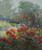 Fine Art Prints A Garden in September" by Mary Hiester Reid, vibrant red flowers, lush greenery, serene landscape painting, 15" x 18" rolled canvas print.
