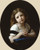 Fine Art Prints The Prayer by Bouguereau, 16x20 inch oval portrait of a young girl with brown hair in a white dress with black trim.