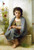 Fine Art Prints The Little Knitter by Bouguereau, 16x23.5 inch art print, featuring a young girl sitting barefoot with a blue shawl.
