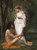 Fine Art Prints Idyll, Bouguereau, 16x16 inch painting depicting a nude man and woman in a forest, woman wearing white dress and floral headband.