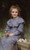 Fine Art Prints Young girl in blue dress sitting on stone bench with daisies, by Bouguereau, 16X30.5 inches, serene portrait with flowers.