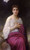 Fine Art Prints William-Adolphe Bouguereau's Psyche, seated woman in white and purple drapery, hands on chest, in a landscape, serene expression.