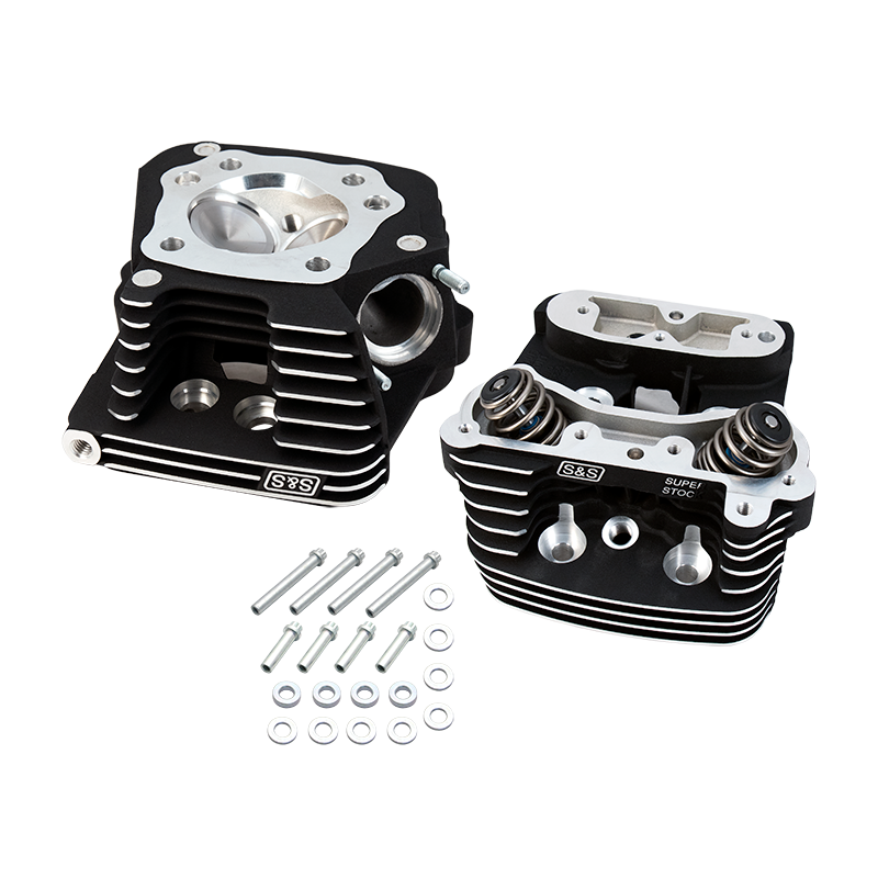 S&S® Super Stock® Cylinder Head Kit For 3-1/2" and 3-5/8" Bore HD® 1984-'99 Big Twins -Wrinkle Black Powder Coat Finish