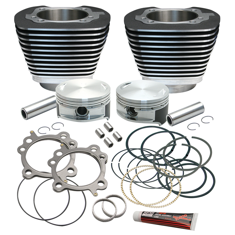 Replacement 3-7/8" Bore Cylinder & Piston Kit For S&S 106" Stroker Kits For 1999-'16 Big Twins. - Wrinkle Black Finish