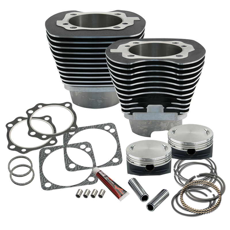 4-1/8" Bore Cylinder & Pistons Kit for Early Production S&S T124 Engines For 1999-'06 Big Twins - Wrinkle Black Powder Coat Finish