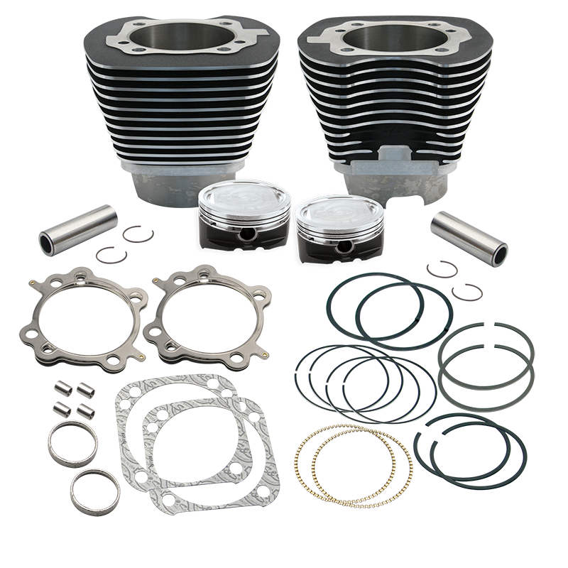 4 1/8" Low Compression Bore Cylinder & Pistons Kit for 124" Hot Set Up Kit® For 1999-'06 Big Twins With Stock Cylinder Heads - Wrinkle Black Powder Coat FInish