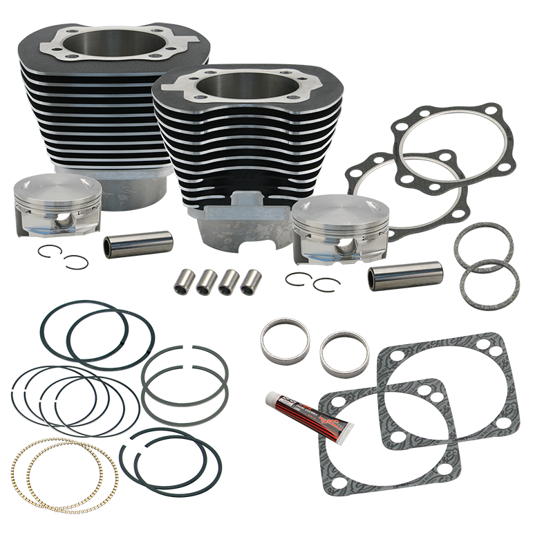 4 1/8" Bore Cylinder & Pistons Kit for Early Production S&S T117 Engines For 1999-'06 Big Twins - Wrinkle Black Powder Coat Finish