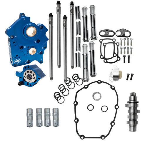Cam Chest, Kit, Chain Drive, Water Cooled, Includes Cam Chain Tensioner, w/ Chrome Pushrod Tubes, HPT542, 2024-up M8