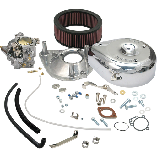 Super E Partial Carburetor Kit for 1966-'84 Big Twin Models, 5 Gallon Tanks (no manifold and mounting hardware included) Super E Partial Carburetor Kit for 1966-'84 Big Twin Models, 5 Gallon Tanks (no manifold and mounting hardware included)