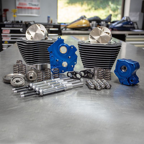 Power Package - 124" CI Oil Cooled, Gear Drive with Highlighted Fins and Chrome Pushrod tubes for 107" M8 Power Package - 124" CI Oil Cooled, Gear Drive with Highlighted Fins and Chrome Pushrod tubes for 107" M8