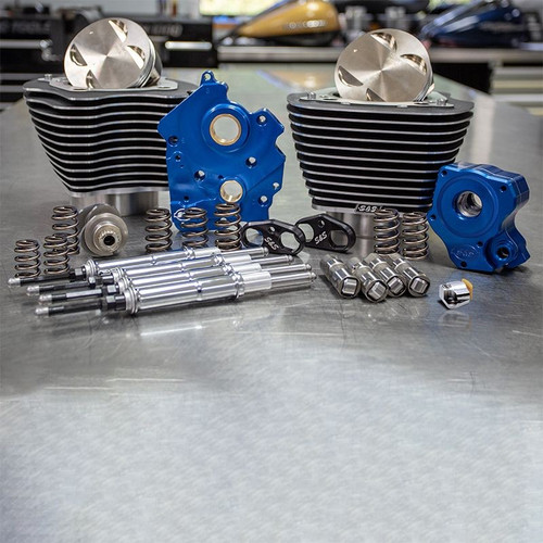 Power Package - 124" CI Oil Cooled, Chain Drive with Highlighted Fins and Chrome Pushrod tubes for 107" M8 Power Package - 124" CI Oil Cooled, Chain Drive with Highlighted Fins and Chrome Pushrod tubes for 107" M8