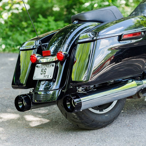 Mk45 TOURING MUFFLER for 1995–2016 TOURING MODELS—Chrome with Black Thruster End Cap Mk45 TOURING MUFFLER for 1995–2016 TOURING MODELS—Chrome with Black Thruster End Cap