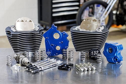 132" Power Pack with Chrome Pushrod Tubes and Cam Chain Tensioners, Chain Drive Cam, Black Finish with Highlight Fins, For Water Cooled 2017-up M8 Models 132" Power Pack with Chrome Pushrod Tubes and Cam Chain Tensioners, Chain Drive Cam, Black Finish with Highlight Fins, For Water Cooled 2017-up M8 Models